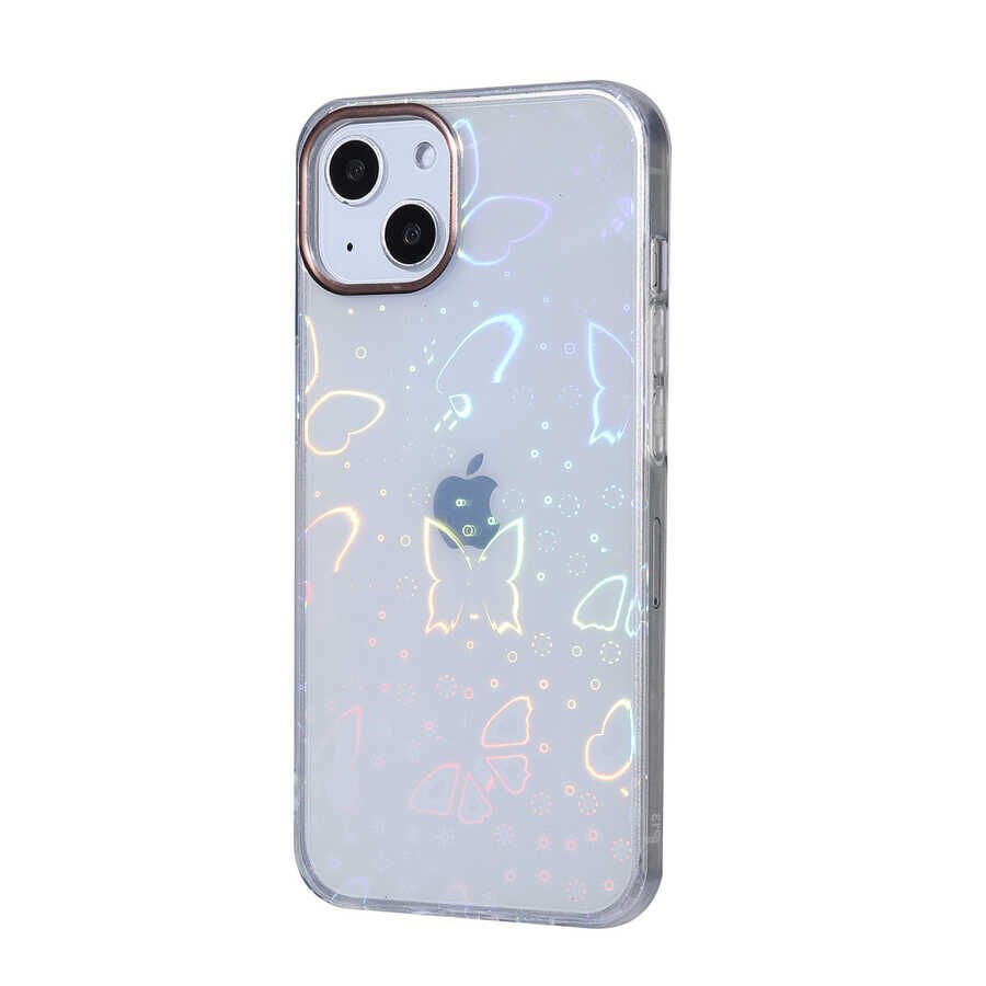 Apple  iPhone 13 Kılıf Renkli Transparan Parlak Desenli Sert Kapak (SİDNEY) Flower No3