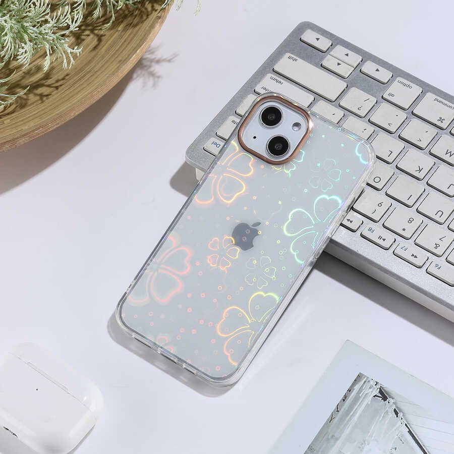 Apple  iPhone 13 Kılıf Renkli Transparan Parlak Desenli Sert Kapak (SİDNEY) Flower No3