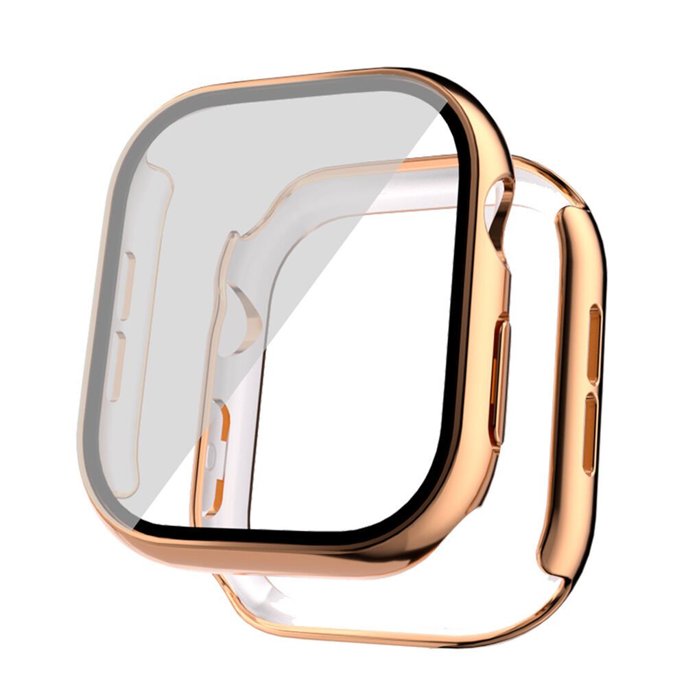 Apple Watch 10 46mm Sert PC Kasa Electroplatink Çerçeveli Ekran Koruyucu (Gard 36) Rose Gold