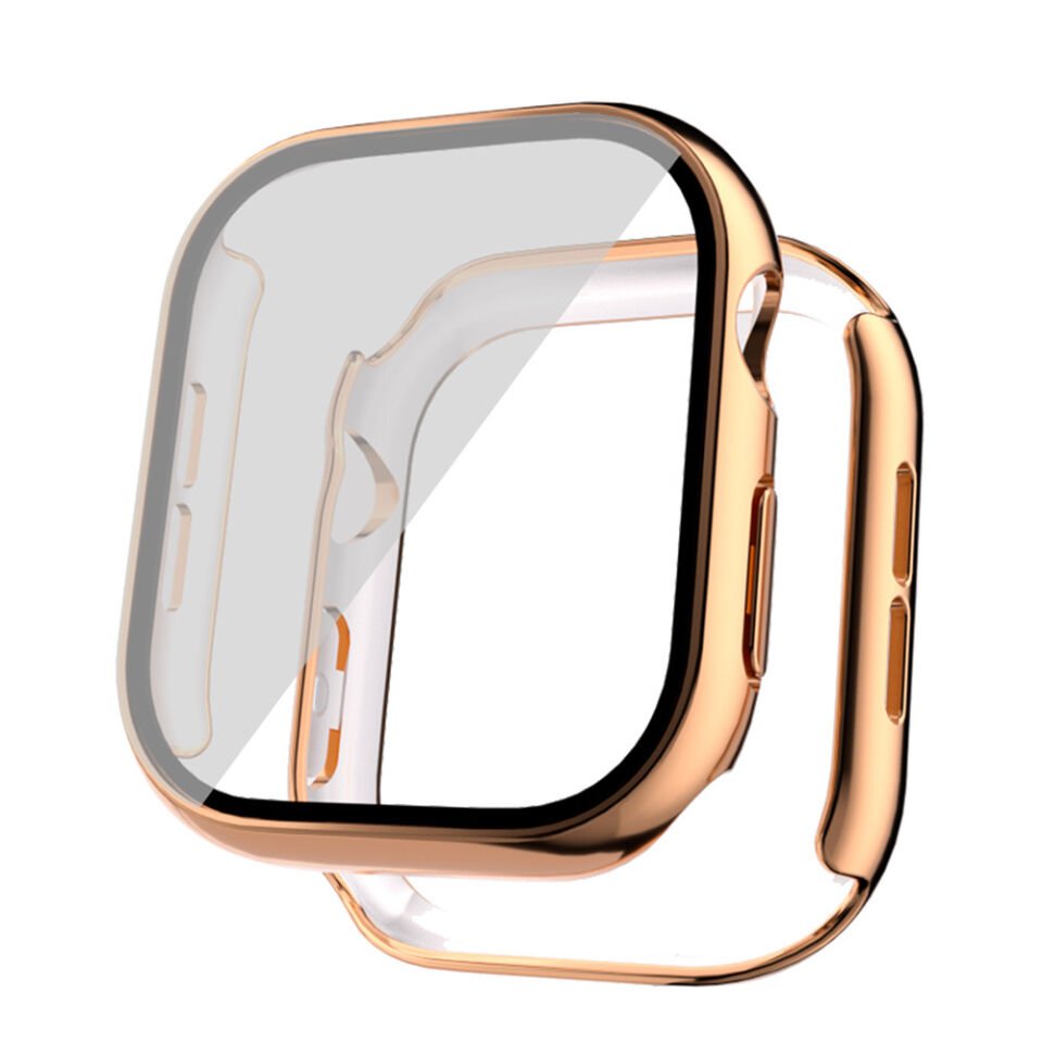 Apple Watch 10 46mm Sert PC Kasa Electroplatink Çerçeveli Ekran Koruyucu (Gard 36) Rose Gold