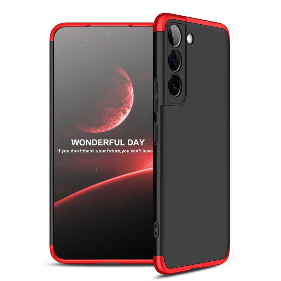 Samsung Galaxy S22 Plus Kılıf 360 Tam Koruma Ön Ve Arka Sert Mika Kapak Orjinal Ays Gkk Kapak Siyah-Kırmızı