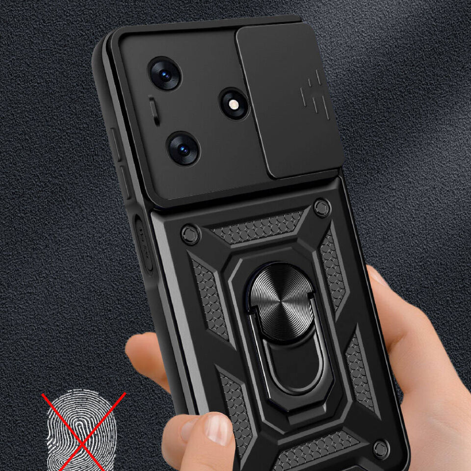 Tecno Spark 10C Kılıf Sürgülü Tank Zırh Yüzüklü Mıknatıslı Standlı Kapak (S-VEGA) Mavi