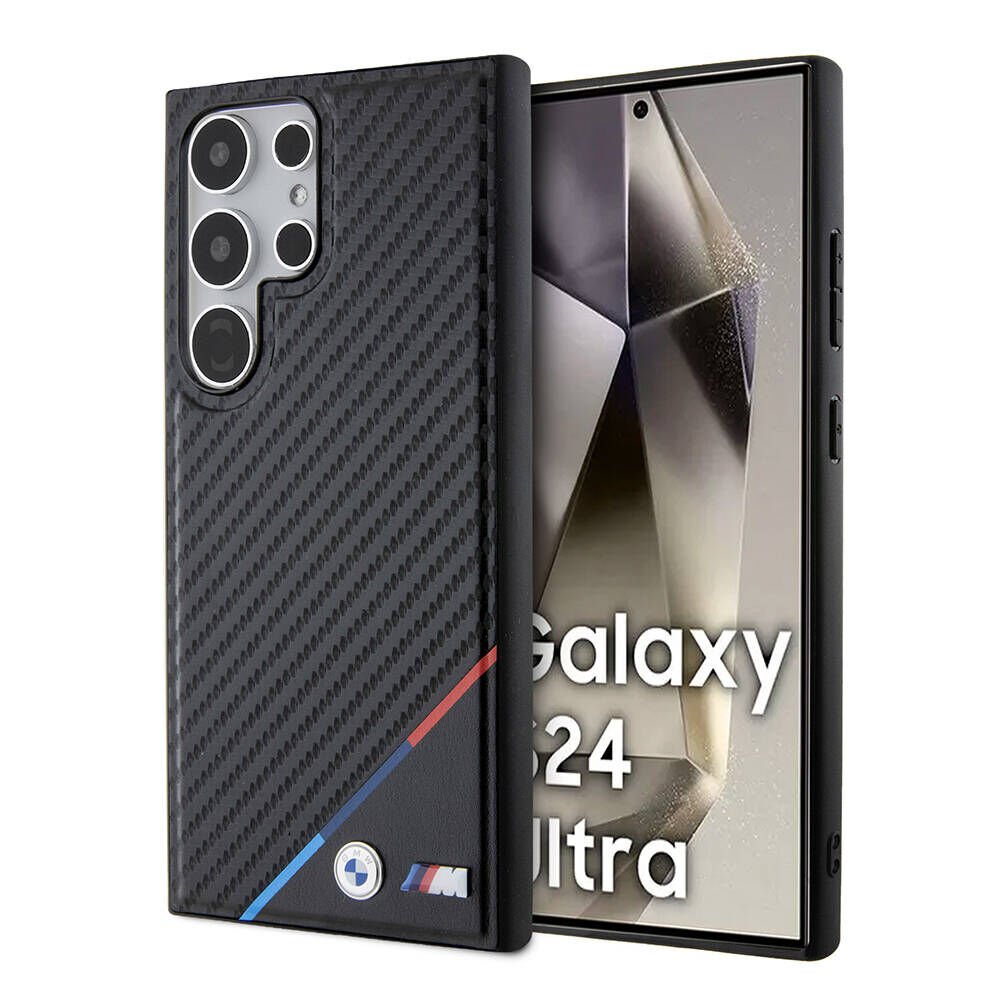 Samsung Galaxy S24 Ultra Kılıf BMW Orjinal Lisanslı Magsafe Şarj Özellikli M Logolu Üç Çizgili PU Karbon Kapak