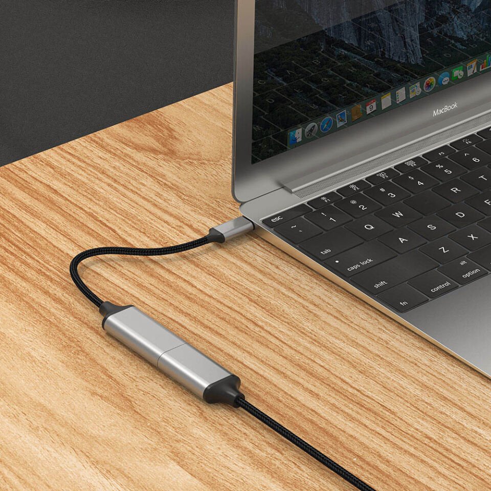 QG05 8K 60 Hz Görüntü Kalitesi Type-C to HDMI Dönüştürücü 15cm Gri