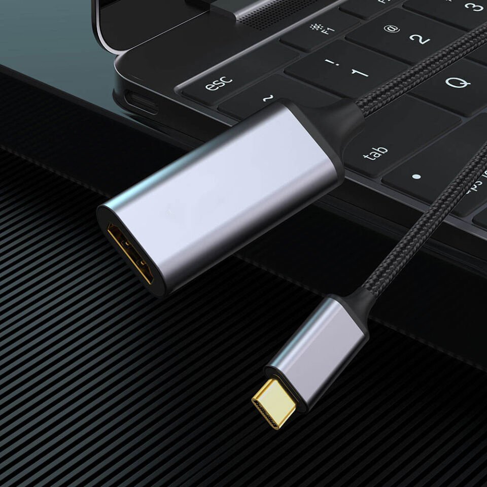 QG05 8K 60 Hz Görüntü Kalitesi Type-C to HDMI Dönüştürücü 15cm Gri