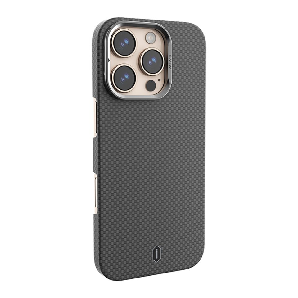 Apple iPhone 16 Pro Kılıf Wiwu DCC-208 Magsafe Şarj Özellikli Kamera Standlı Aramid Fiber Tasarım Kevlar Kapak