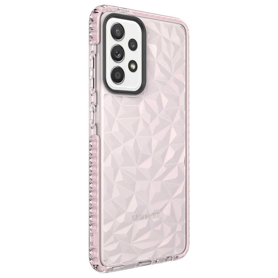 Samsung Galaxy A52 Kılıf Pramit Desenli Renkli Yumuşak Lüks Silikon Kapak (BUZ) Pembe