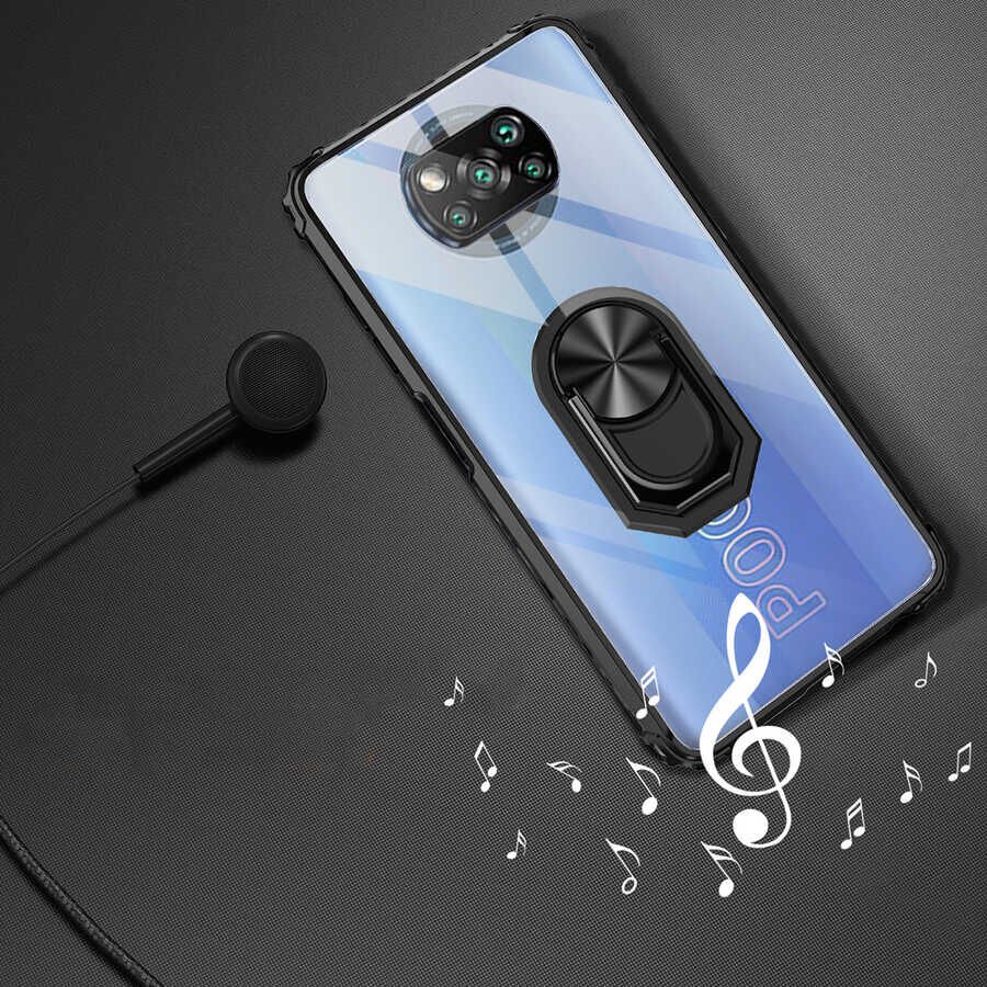 Xiaomi Poco X3 Kılıf Arkası Şeffaf Kenarları Renkli Yüzüklü Tank Kapak (MOLA) Kırmızı