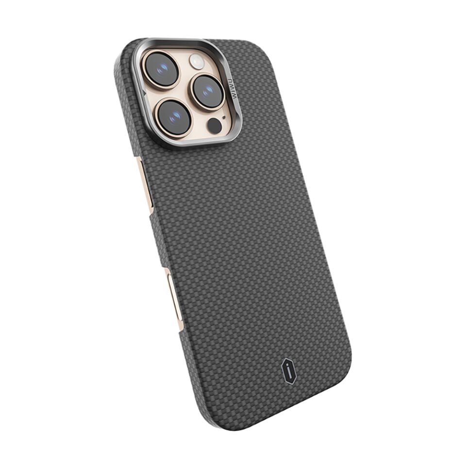 Apple iPhone 16 Pro Max Kılıf Wiwu DCC-208 Magsafe Şarj Özellikli Kamera Standlı Aramid Fiber Tasarım Kevlar Kapak