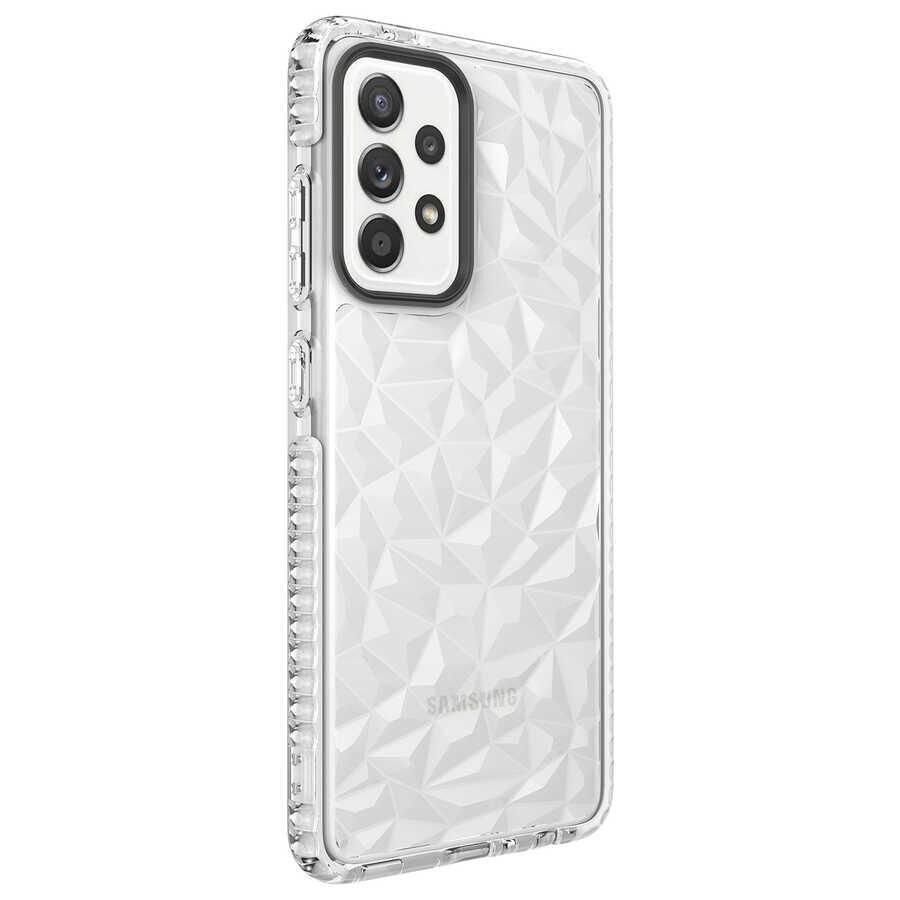 Samsung Galaxy A52 Kılıf Pramit Desenli Renkli Yumuşak Lüks Silikon Kapak (BUZ) Beyaz