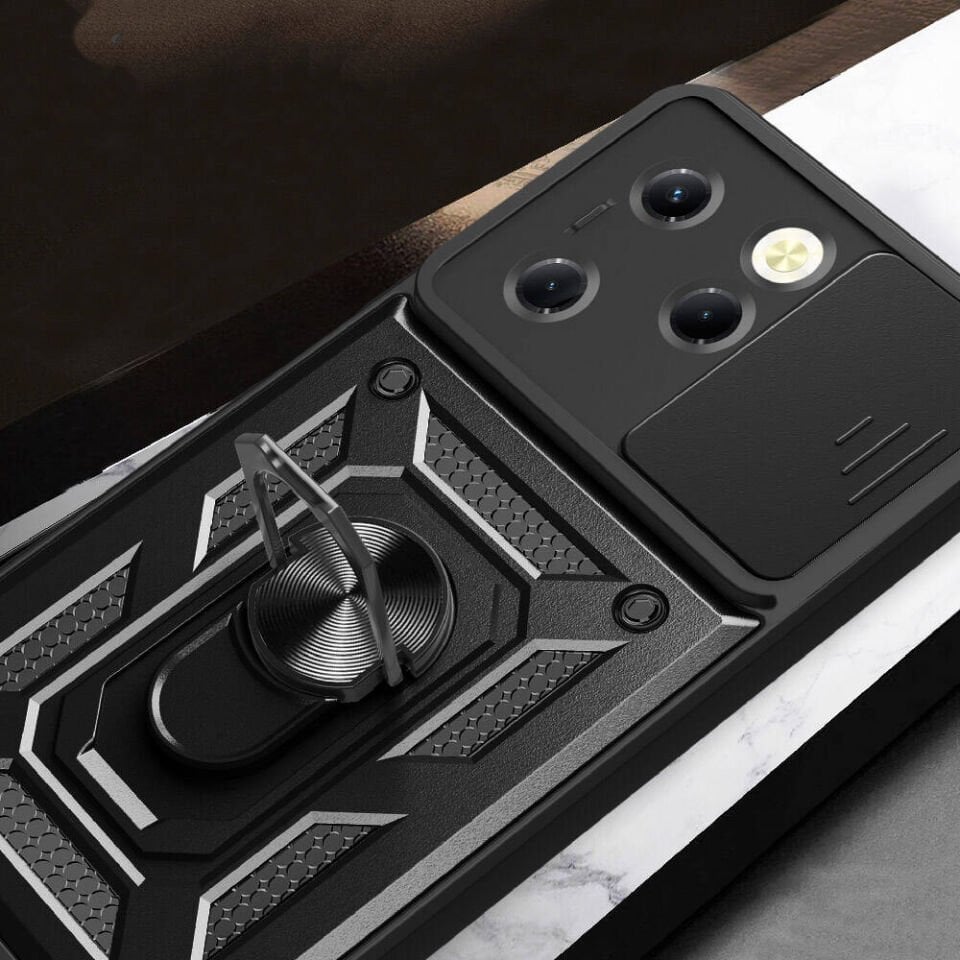 Tecno Spark 20 Pro 5G Kılıf Sürgülü Tank Zırh Yüzüklü Mıknatıslı Standlı Kapak (S-VEGA) Mavi