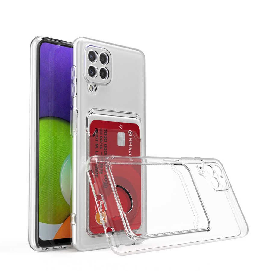 Samsung Galaxy M32 Kılıf Kartlıklı Şeffaf HEPTEKİLETİŞİM Setra Clear Silikon Kapak