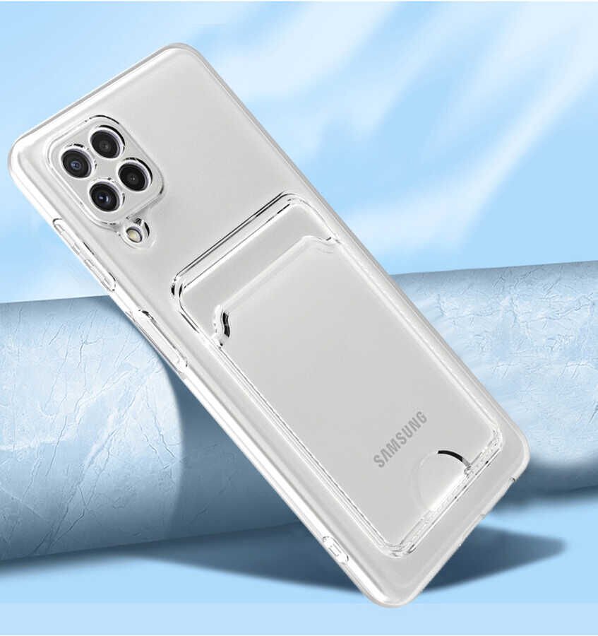 Samsung Galaxy M32 Kılıf Kartlıklı Şeffaf HEPTEKİLETİŞİM Setra Clear Silikon Kapak
