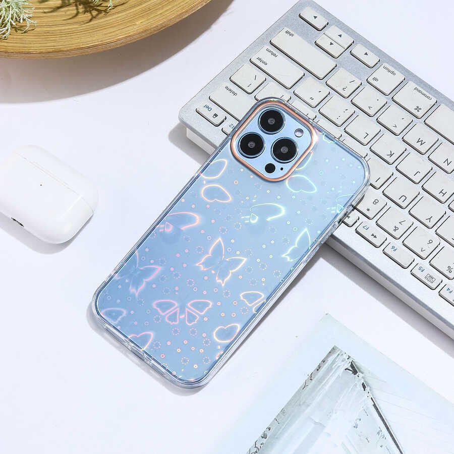 Apple  iPhone 13 Pro Max Kılıf Renkli Transparan Parlak Desenli Sert Kapak (SİDNEY) Butterfly No2