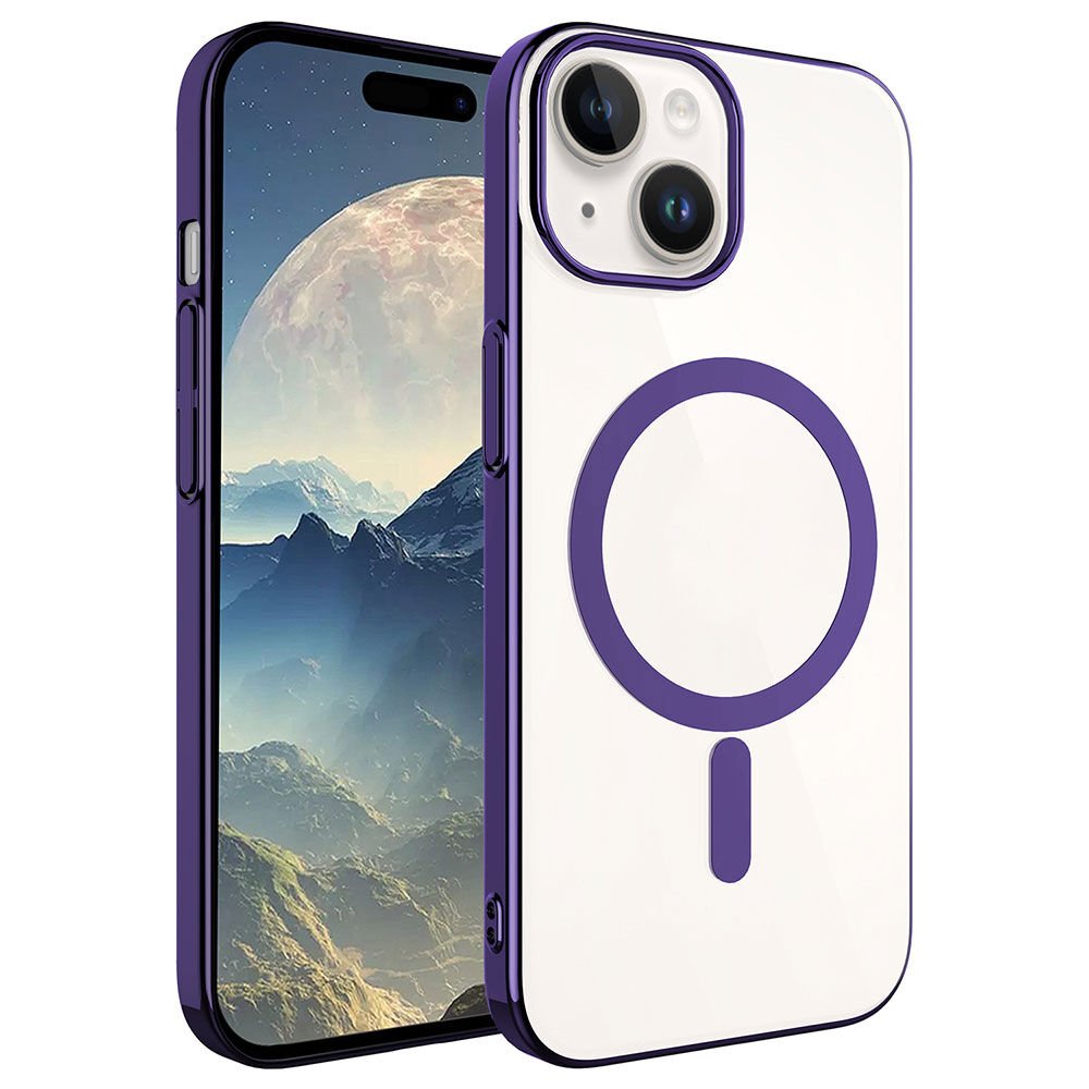 iPhone 15 Kılıf Kamera Çıkıntılı Darbe Emici Kenarları Renkli Sert Magsafe Kapak (pixel-mag) Derin Mor