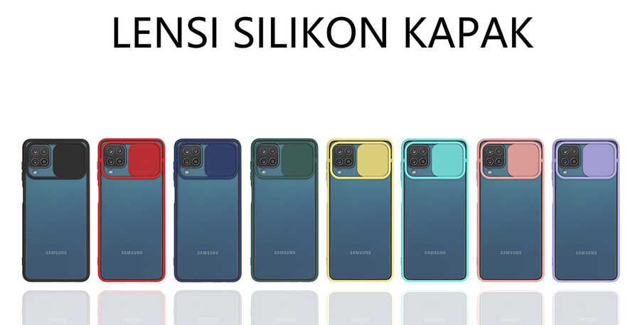 Samsung Galaxy A12 Kılıf Slayt Sürgülü Kamera Korumalı Renkli Silikon Kapak Siyah
