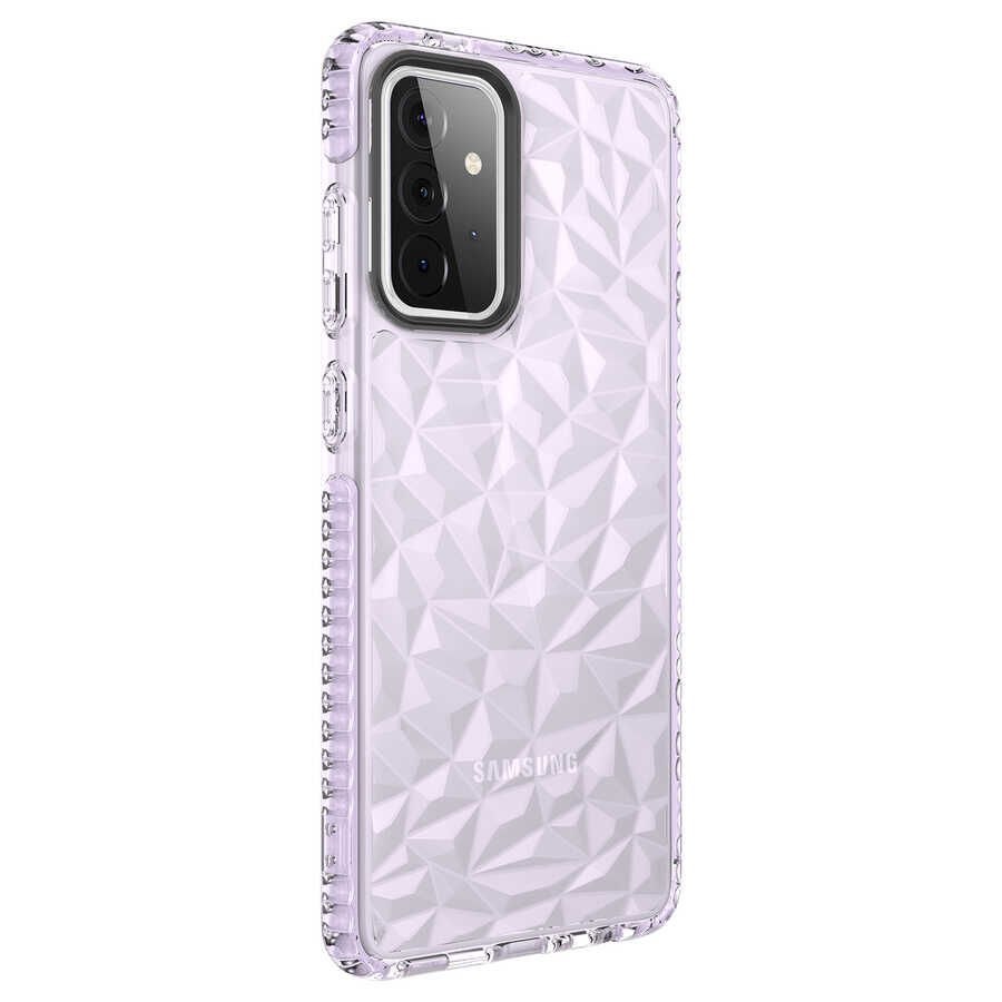 Samsung Galaxy A72 Kılıf Pramit Desenli Renkli Yumuşak Lüks Silikon Kapak (BUZ) Mor
