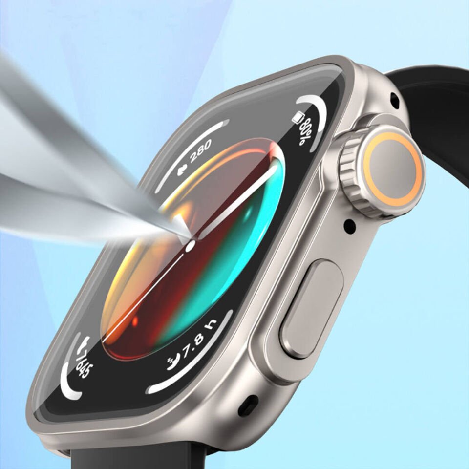 Huawei Watch Fit 3 to Apple Watch Ultra 49mm Kasa Dönüştürücü ve Ekran Koruyucu (Gard 33) Gümüş