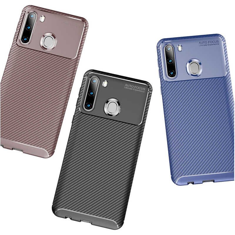Samsung Galaxy A21 Kılıf Kamera Çıkıntılı Karbon Fiber Dokulu Renk Atmaz Kapak (NEGRO) Siyah