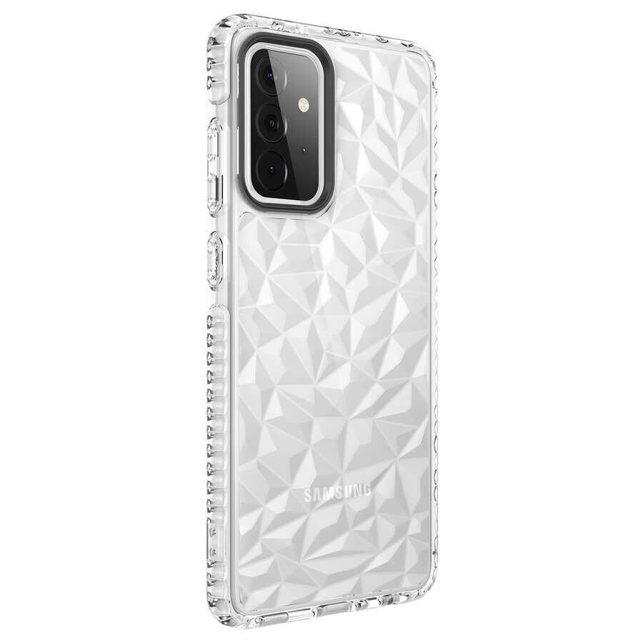 Samsung Galaxy A72 Kılıf Pramit Desenli Renkli Yumuşak Lüks Silikon Kapak (BUZ) Beyaz