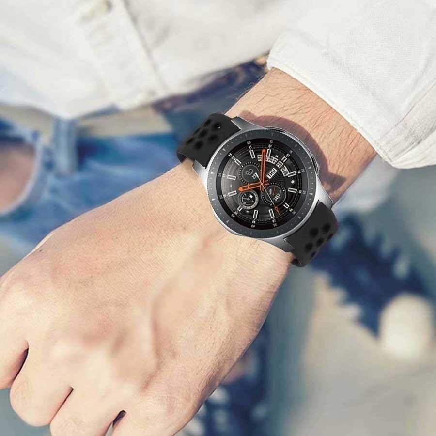 Samsung Galaxy Watch 4 / 5 / 5 Pro 40 42 44 46mm Silikon Kordon Kayış Tasarım (KRD-02) Siyah-Sarı