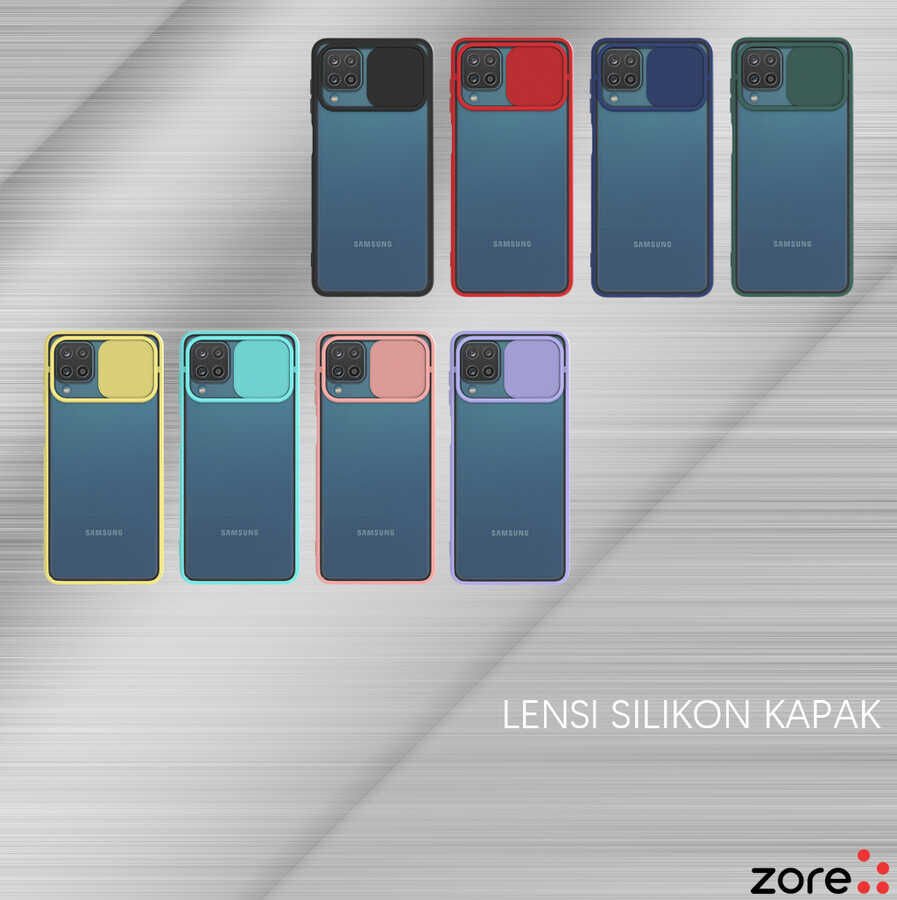 Samsung Galaxy A12 Kılıf Slayt Sürgülü Kamera Korumalı Renkli Silikon Kapak Turkuaz