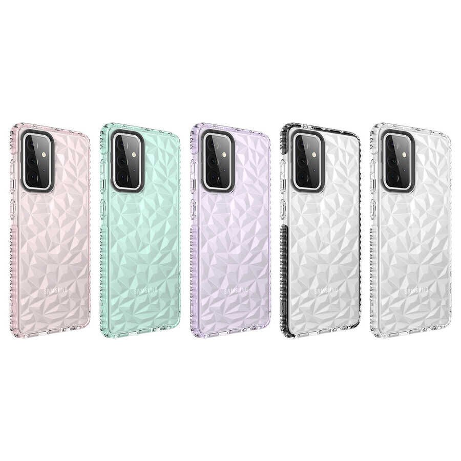 Samsung Galaxy A72 Kılıf Pramit Desenli Renkli Yumuşak Lüks Silikon Kapak (BUZ) Yeşil