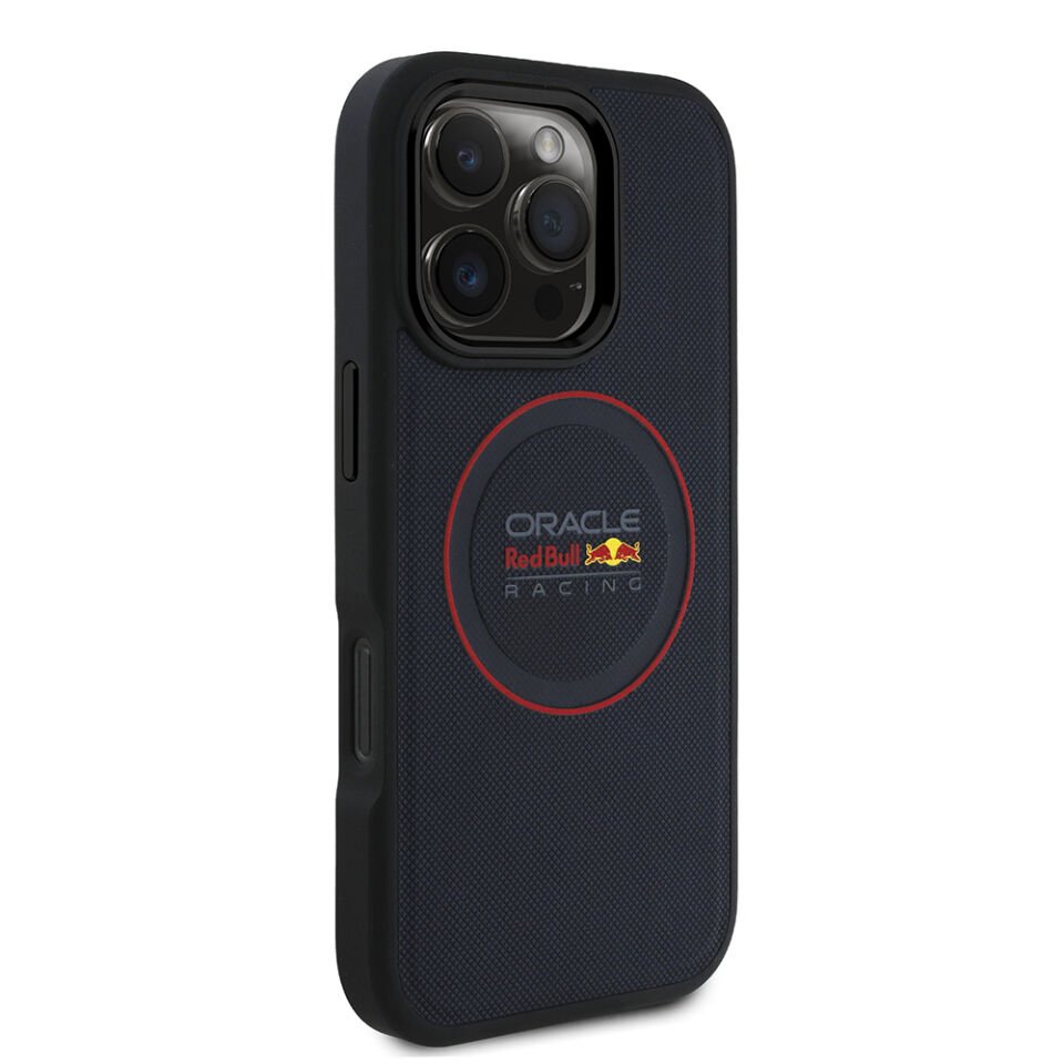 Apple iPhone 16 Pro Max Kılıf Redbull Orjinal Lisanslı Magsafe Şarj Özellikli Kırmızı Halka ve Logo Kabartmalı PU Deri Kapak