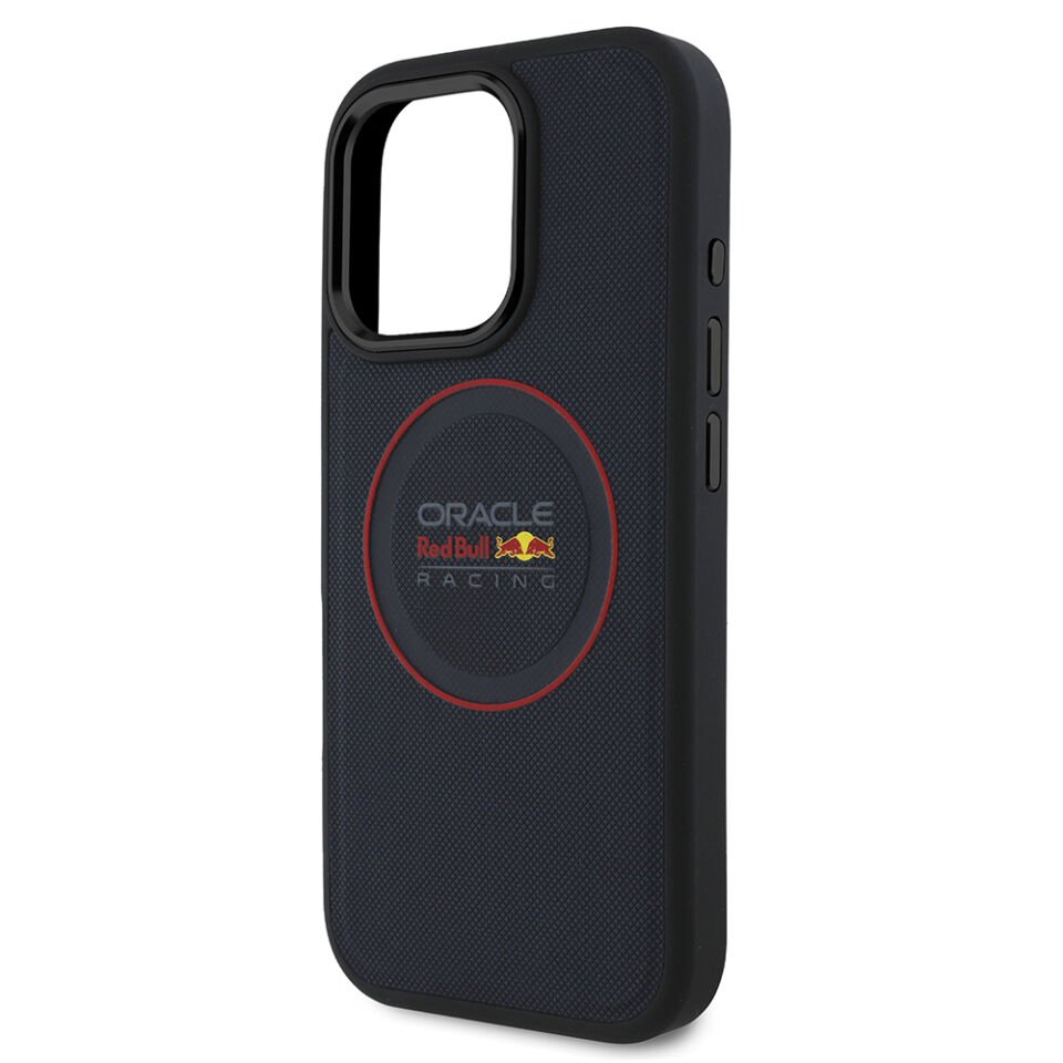 Apple iPhone 16 Pro Max Kılıf Redbull Orjinal Lisanslı Magsafe Şarj Özellikli Kırmızı Halka ve Logo Kabartmalı PU Deri Kapak