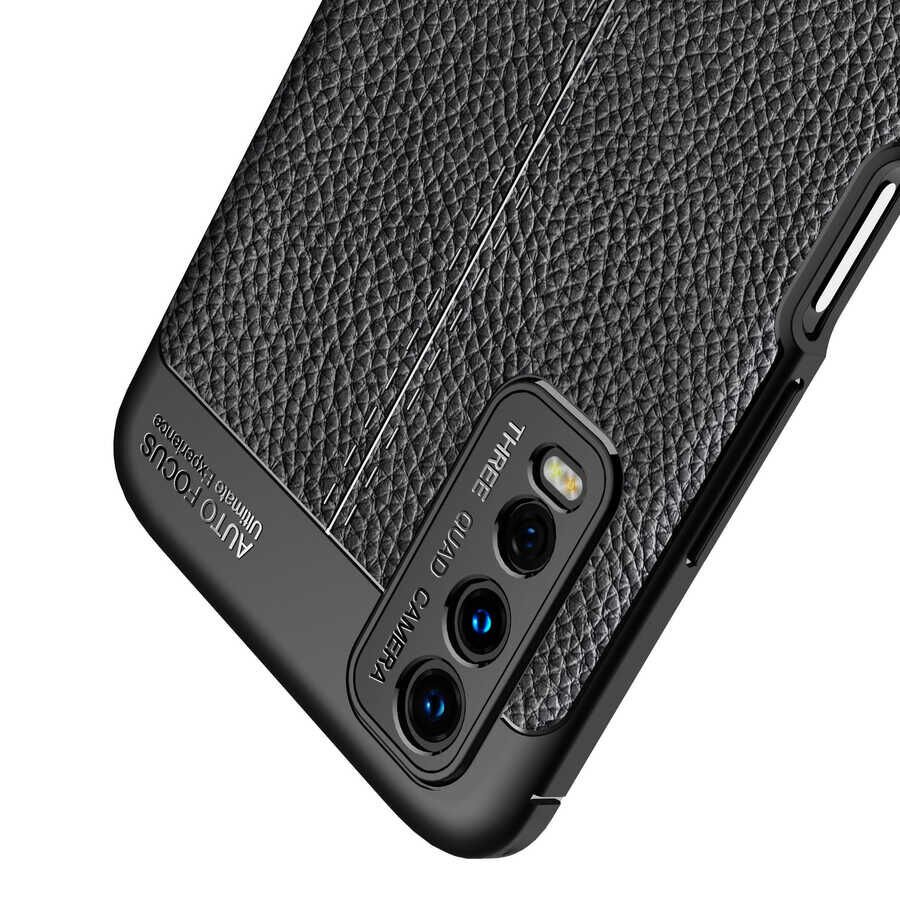 Vivo Y11S Kılıf Deri Görünümlü Renk Atmayan Dayanaklı Silikon Kapak (NİSS) Siyah