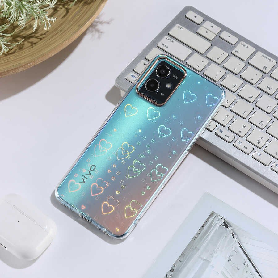 Vivo Y21S Kılıf Renkli Transparan Parlak Desenli Sert Kapak (SİDNEY) Heart No1