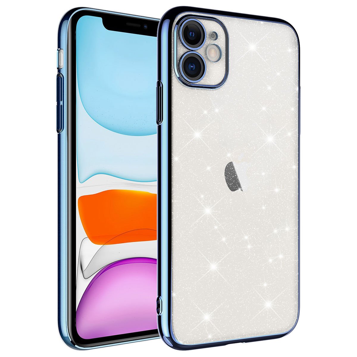 Apple iPhone 11 Kılıf Kamera Korumalı Renkli Çerçeveli Simli HEPTEKİLETİŞİM Garage Kapak