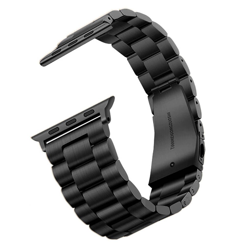 Apple Watch 2/3/4/5/6/7/8/9/se/nike 38mm 40mm 41mm Metal Kordon Tasarım (band-04) Siyah