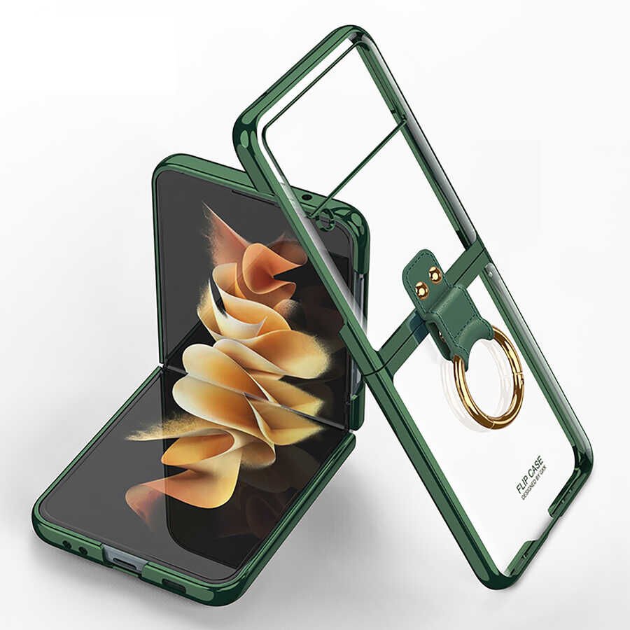 Samsung Galaxy Z Flip 3 Kılıf HEPTEKİLETİŞİM Yüzüklü Kıpta Kapak