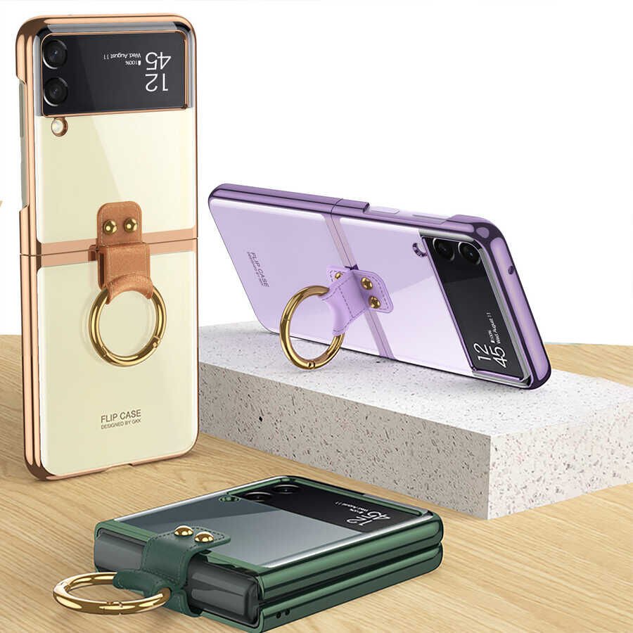 Samsung Galaxy Z Flip 3 Kılıf HEPTEKİLETİŞİM Yüzüklü Kıpta Kapak