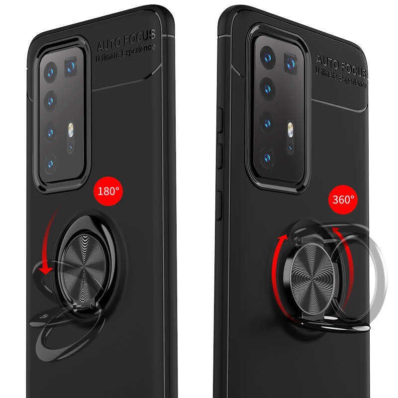 Huawei P40 Pro Kılıf Kamera Çıkıntılı Renkli Yüzüklü Standlı Mıknatıslı Kapak (RAVEL) Kırmızı