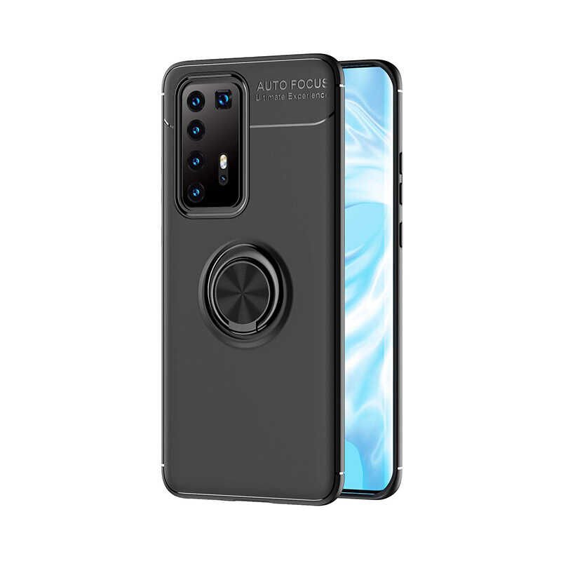 Huawei P40 Pro Kılıf Kamera Çıkıntılı Renkli Yüzüklü Standlı Mıknatıslı Kapak (RAVEL) Mavi