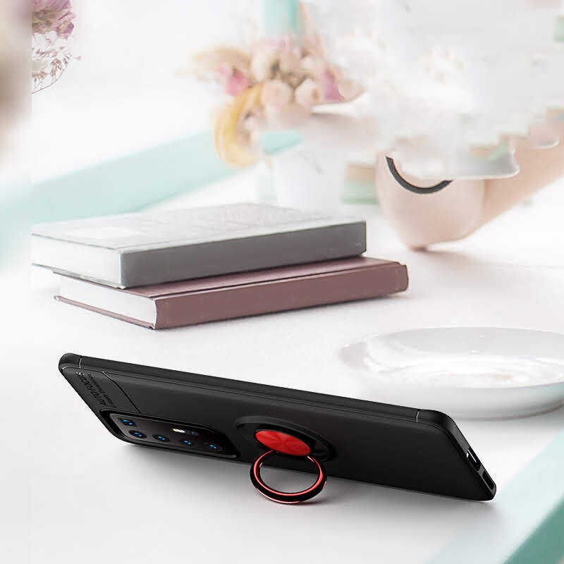 Huawei P40 Pro Kılıf Kamera Çıkıntılı Renkli Yüzüklü Standlı Mıknatıslı Kapak (RAVEL) Mavi