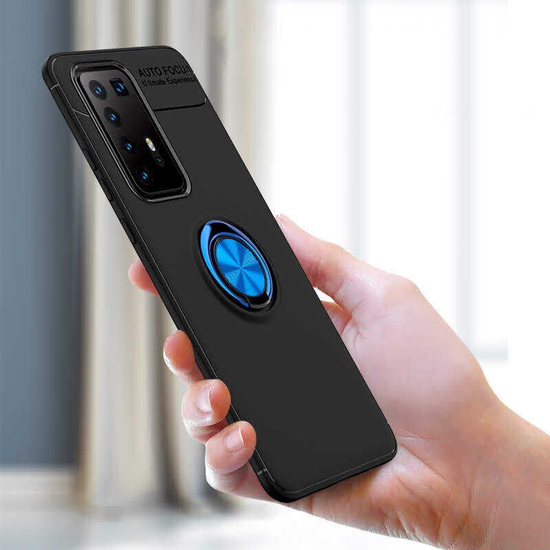 Huawei P40 Pro Kılıf Kamera Çıkıntılı Renkli Yüzüklü Standlı Mıknatıslı Kapak (RAVEL) Mavi