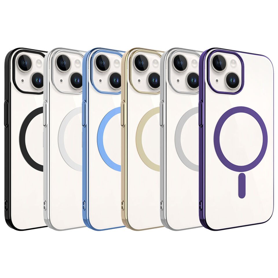 iPhone 15 Plus Kılıf Kamera Çıkıntılı Darbe Emici Kenarları Renkli Sert Magsafe Kapak (pixel-mag) Gümüş