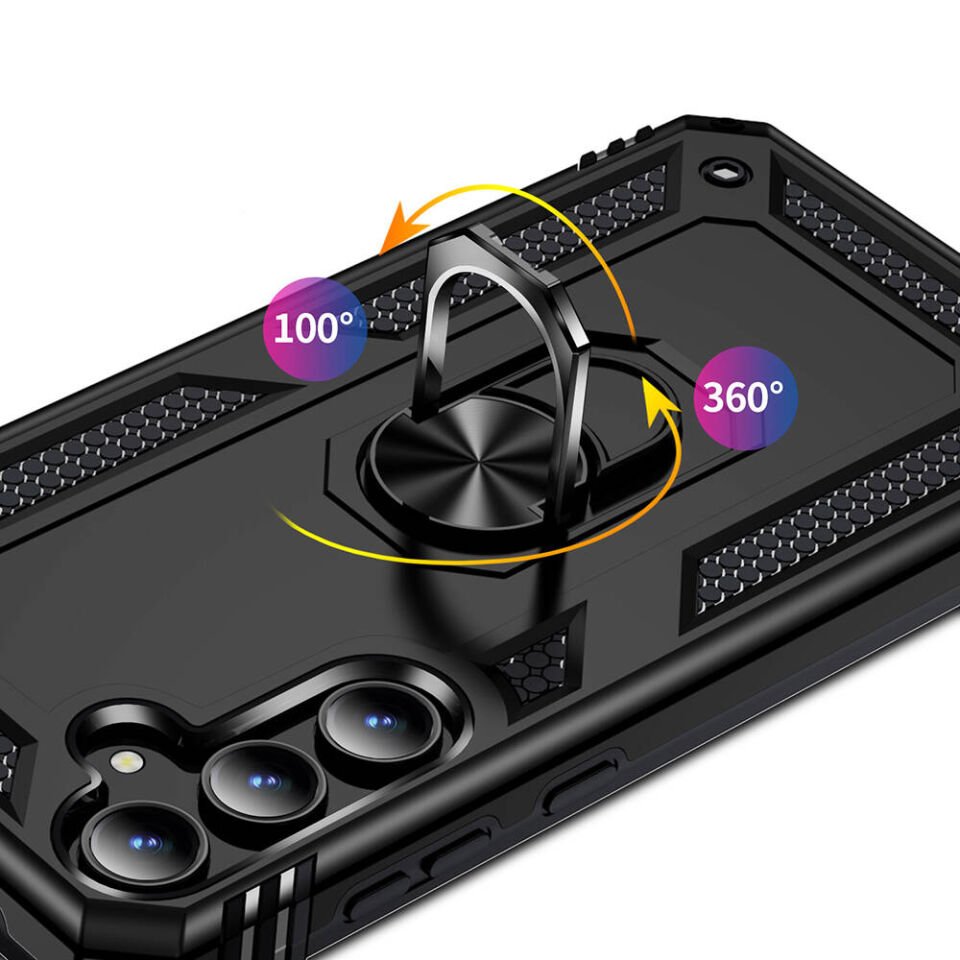 Samsung Galaxy A55 Kılıf Tank Zırh Yüzüklü Mıknatıslı Standlı Kapak (VEGA BLOK) Kırmızı
