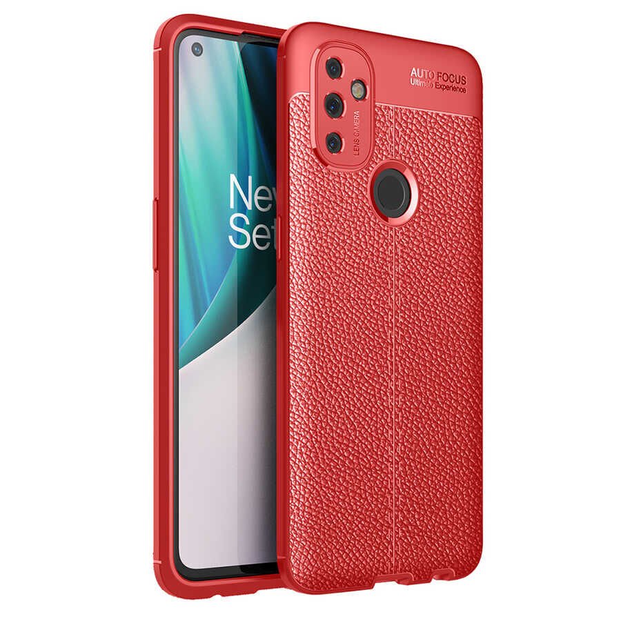 One Plus Nord N100 Kılıf Deri Görünümlü Renk Atmayan Dayanaklı Silikon Kapak (NİSS) Kırmızı