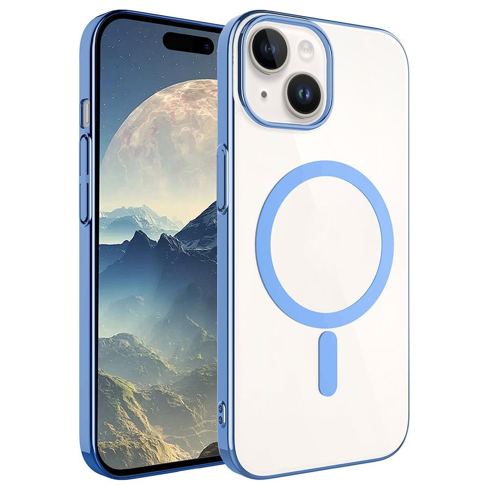 iPhone 15 Plus Kılıf Kamera Çıkıntılı Darbe Emici Kenarları Renkli Sert Magsafe Kapak (pixel-mag) Mavi Açık