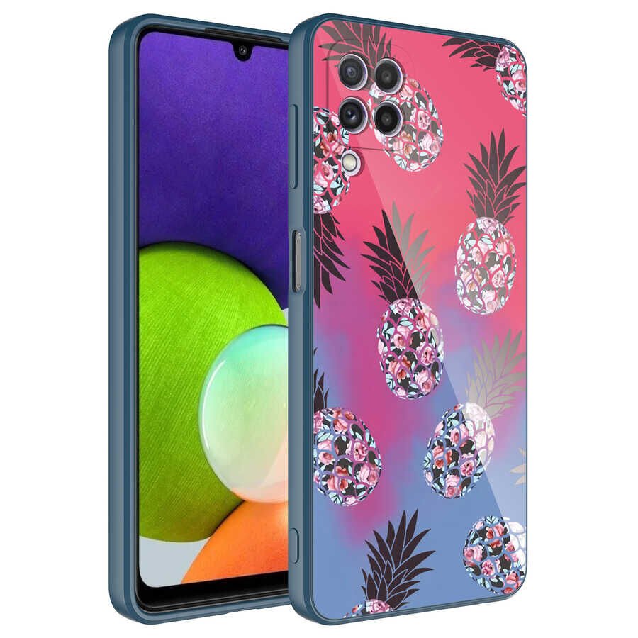 Samsung Galaxy A22 4G Kılıf Kamera Korumalı Bulut Desenli Renkli Sert Parlak Silikon Kapak (Epoksi) NO3