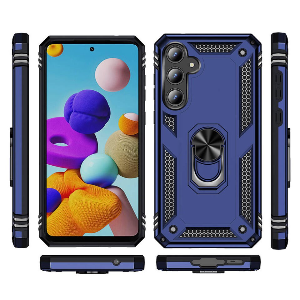 Samsung Galaxy A55 Kılıf Tank Zırh Yüzüklü Mıknatıslı Standlı Kapak (VEGA BLOK) Siyah