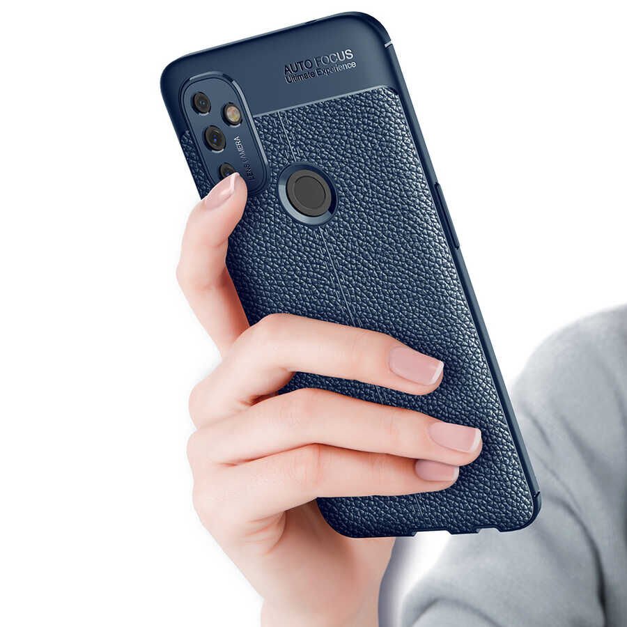 One Plus Nord N100 Kılıf Deri Görünümlü Renk Atmayan Dayanaklı Silikon Kapak (NİSS) Lacivert
