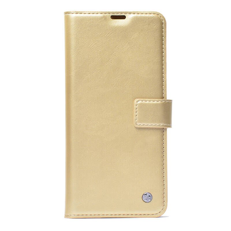 Xiaomi Poco C65 Kılıf Pu Deri Kapaklı Standlı Kartlıklı Bölmeli Deluxe Cüzdan Gold
