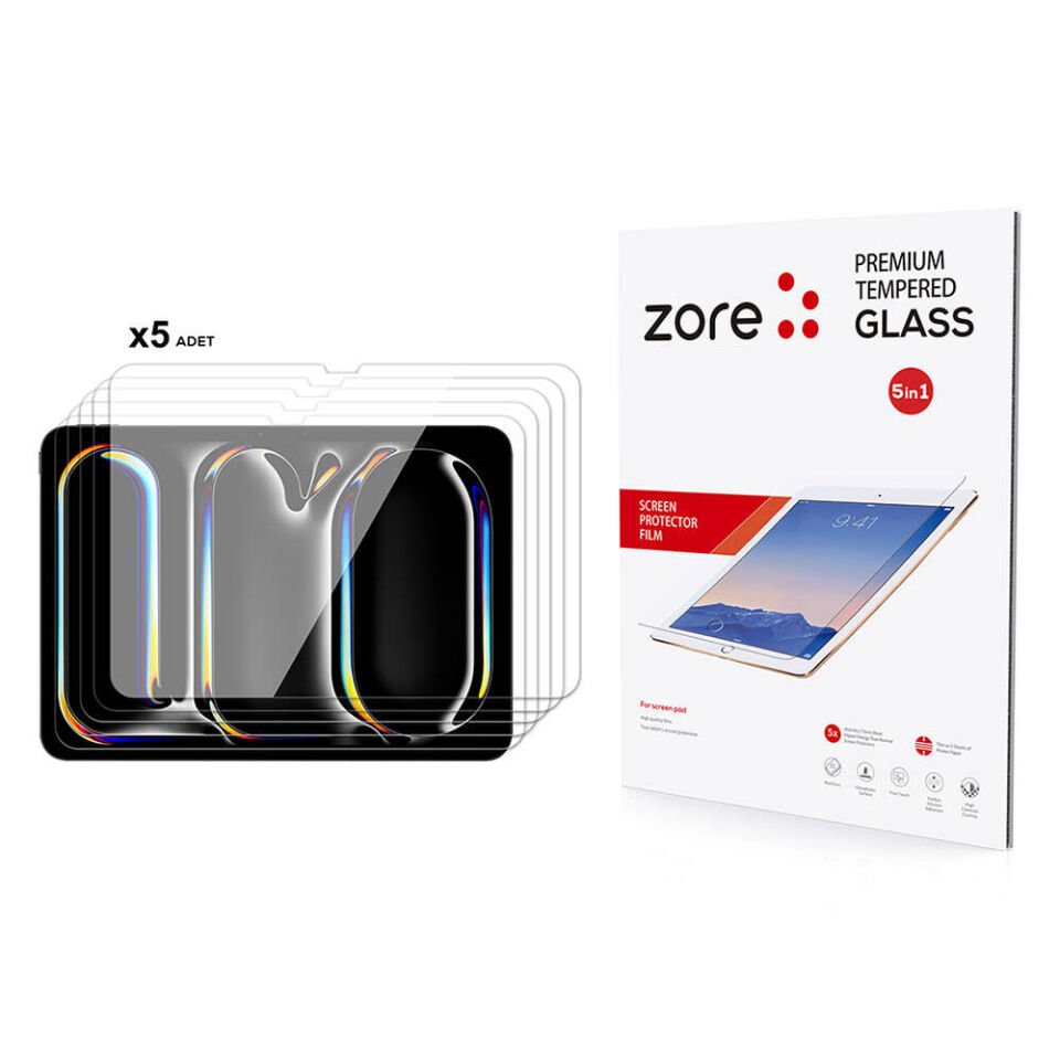 Apple iPad 11 Pro 2024 Ekran Koruyucu Tablet Temperli Cam (5in1) Şeffaf