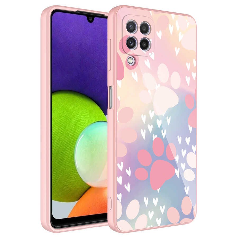 Samsung Galaxy A22 4G Kılıf Kamera Korumalı Bulut Desenli Renkli Sert Parlak Silikon Kapak (Epoksi) NO4