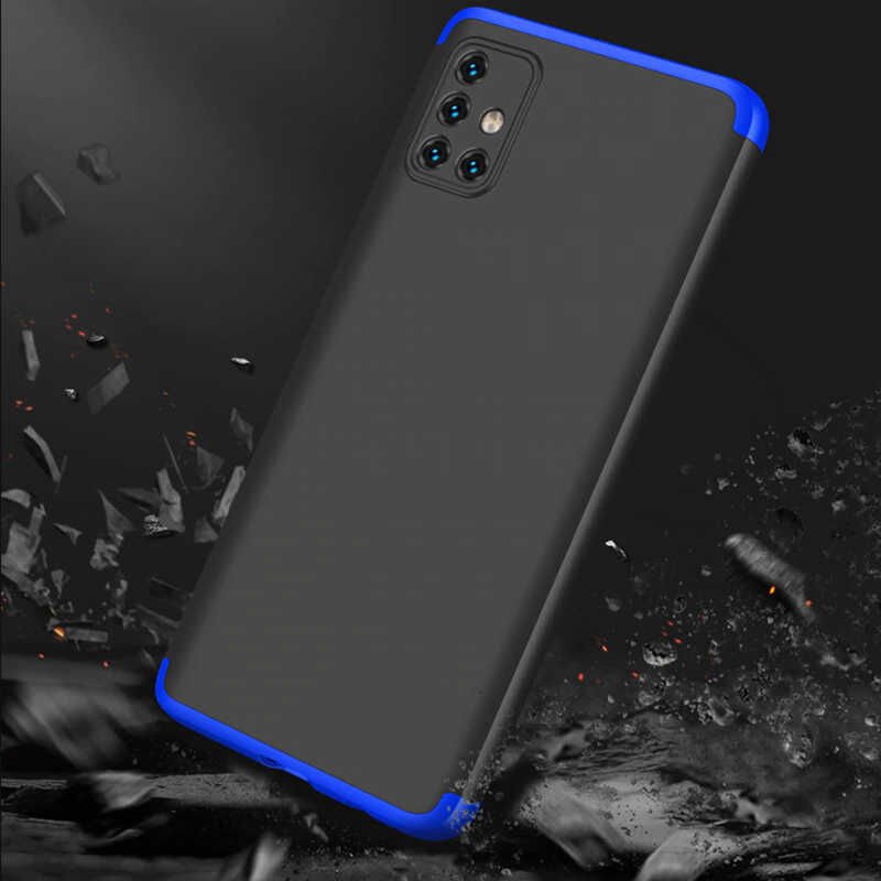 Samsung Galaxy A51 Kılıf 360 Tam Koruma Ön Ve Arka Sert Mika Kapak Orjinal Ays Gkk Kapak Siyah-Mavi